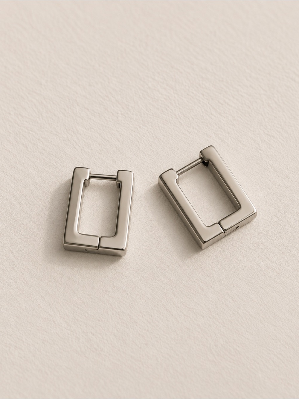 Stainless steel Minimalist Rectangular Hoop Earrings in Silver